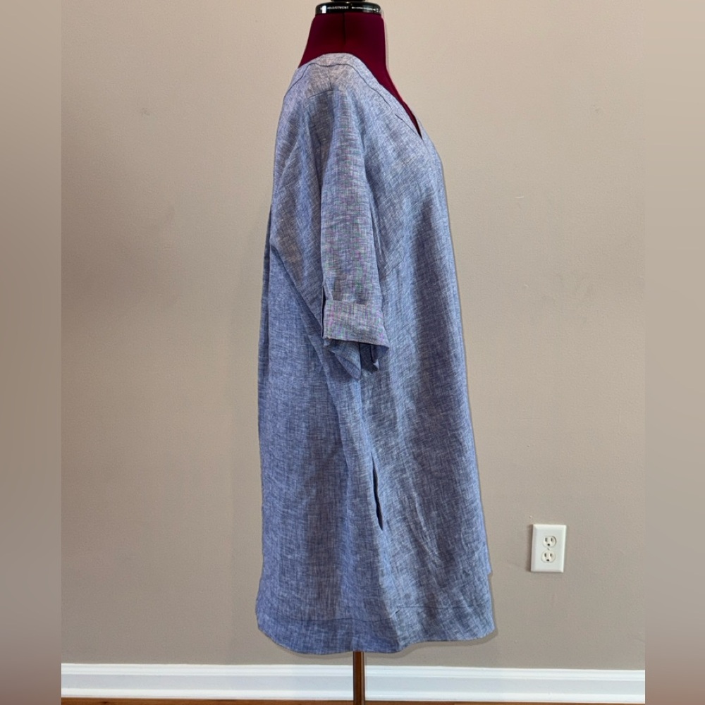 Foxcroft Light Blue Linen Shift Dress - Picture 8 of 14